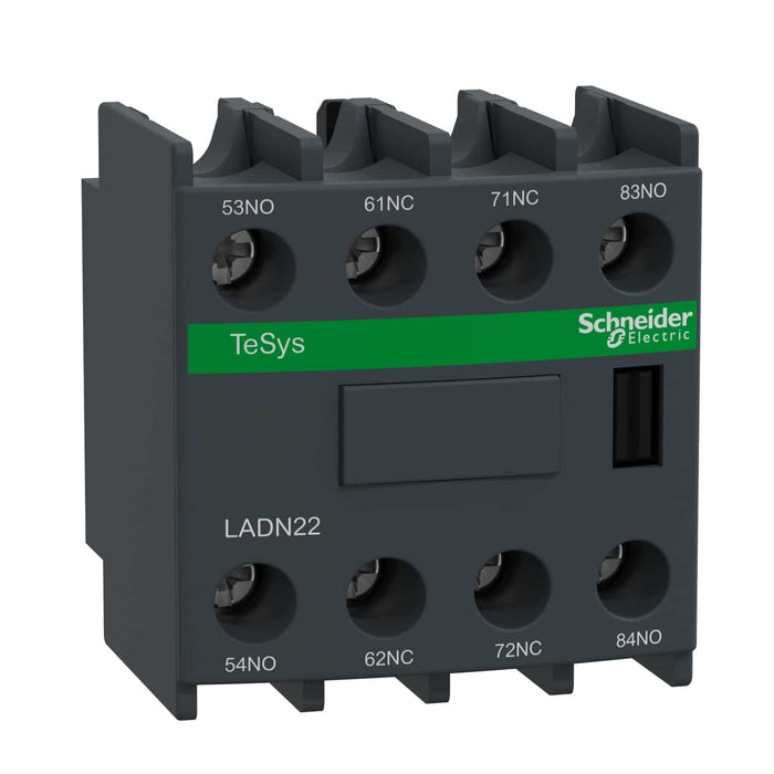LADN22 Auxiliary contact block, TeSys Deca, 2NO + 2NC, front mounting, screw clamp terminals