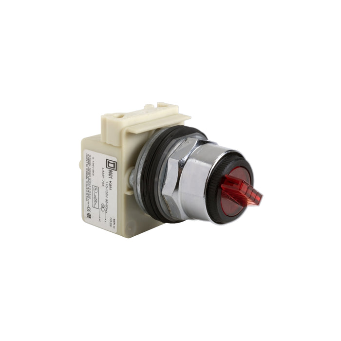 9001K11J1R Illuminated selector switch head, Harmony 9001K, metal, standard handle, red, 30mm, 2 positions, stay put, 110-120V