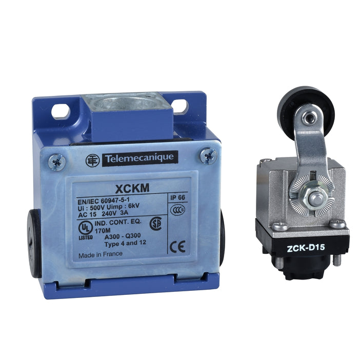 XCKM115H29 Limit switch, Limit switches XC Standard, XCKM, thermoplastic roller lever, 1NC+1 NO, snap action, M20