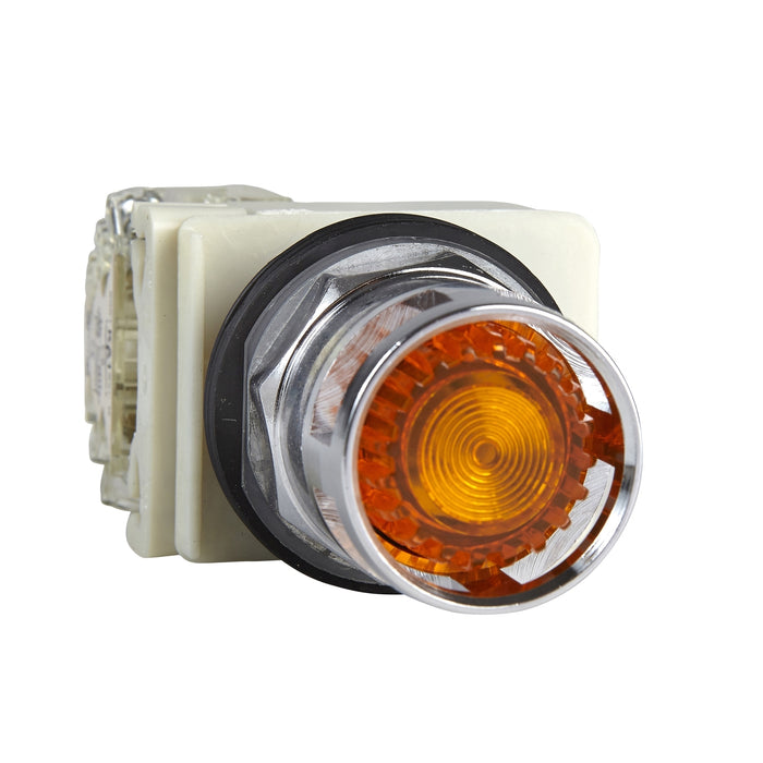 9001K3L1AH13 Illuminated push-button, Harmony 9001K, metal, metal guard flush, amber, 30mm, spring return, 110-120V, 1 C/O