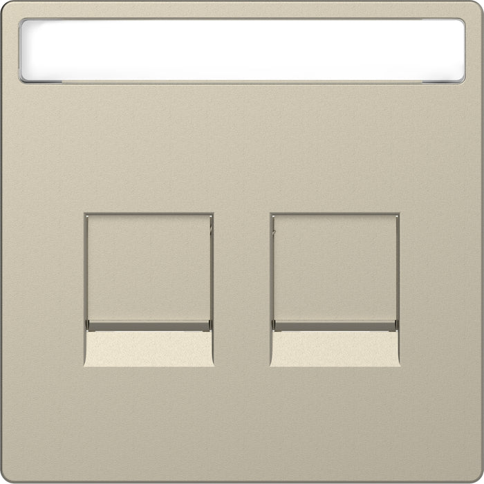 MTN4564-6033 Central plate, Merten System M, 2-gang modular jack w. label fld & dust slide, sahara