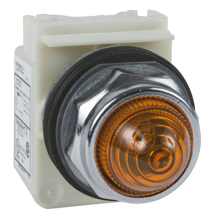 9001KP1A9 Pilot light, Harmony 9001K, metal, polycarbonate, domed, amber, 30mm, 110-120V