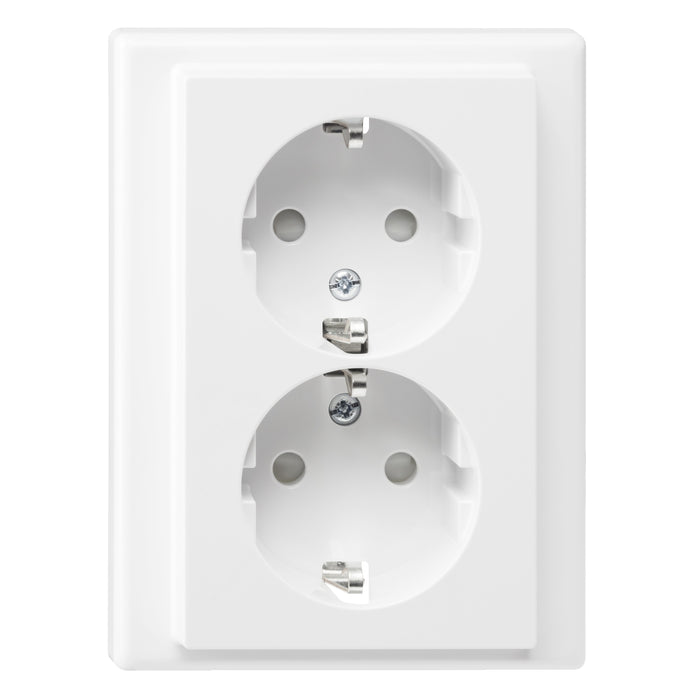 MTN2420-1419 2 Socket-outlet, Merten System M, complete product, 2P + E, 16A, Schuko, screwless terminals polar white