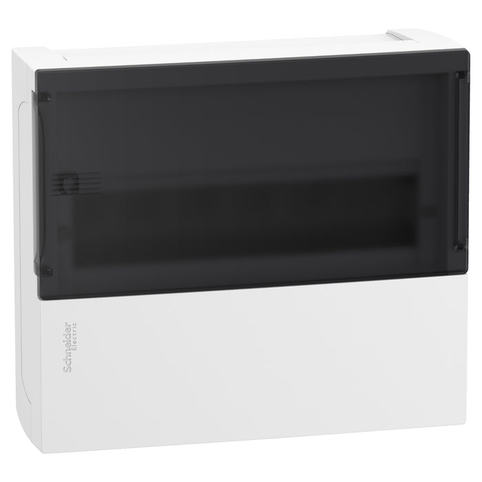 MIP12112S Enclosure, Resi9 MP, surface mounting, 1 row of 12 modules, IP40, smoked door, 1 earth + 1 neutral terminal blocks