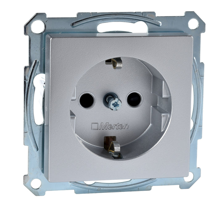 MTN2400-0460 Socket-outlet, Merten System M, mechanism with fixing frame, 2P + E, 16A, Schuko varnished, aluminium