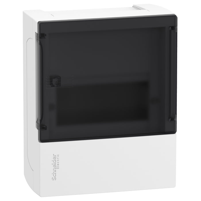 MIP12106S Enclosure, Resi9 MP, surface mounting, 1 row of 6 modules, IP40, smoked door, 1 earth + 1 neutral terminal blocks