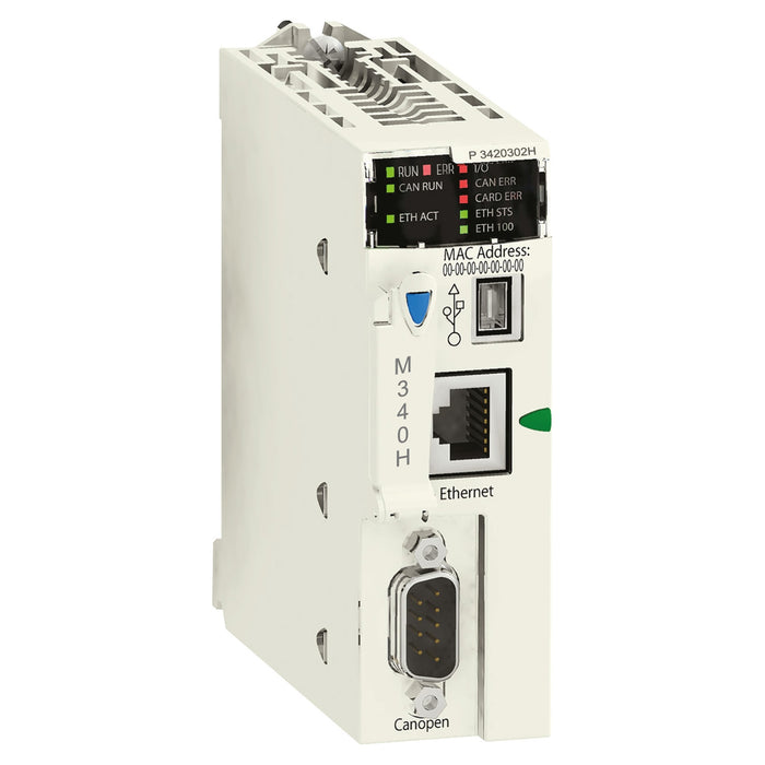 BMXP3420302H Processor, Modicon M340, max 1024 discrete + 256 analog I/O, CANopen, Ethernet, for severe environments