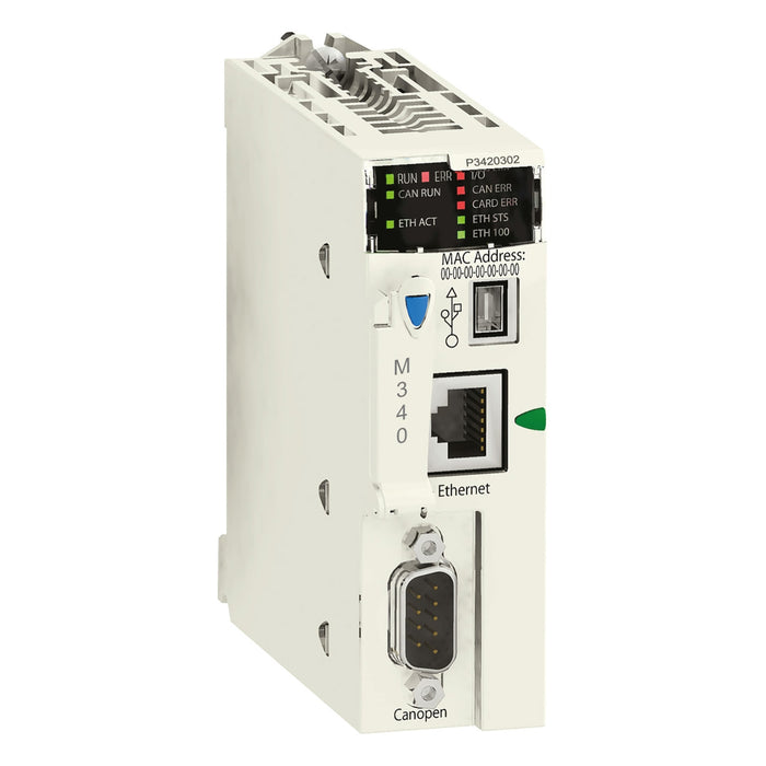 BMXP3420302CL Processor, Modicon M340, max 1024 discrete + 256 analog I/O, CANopen, Ethernet, without memory card