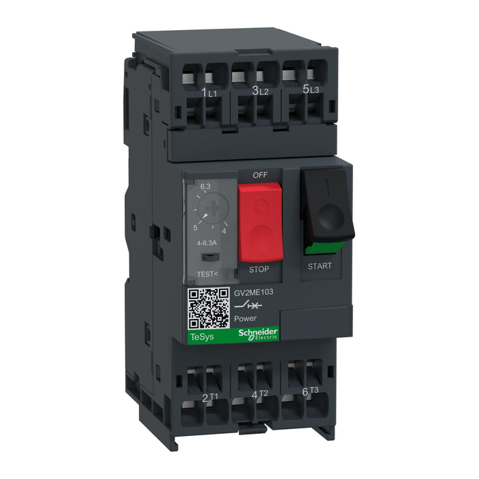 GV2ME103 Motor circuit breaker,TeSys Deca,3P,4-6.3A,thermal magnetic,spring terminals