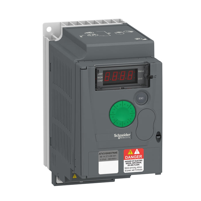 ATV310H037N4E variable speed drive ATV310, 0.37 kW, 0.5 hp, 380...460 V, 3 phase, without filter