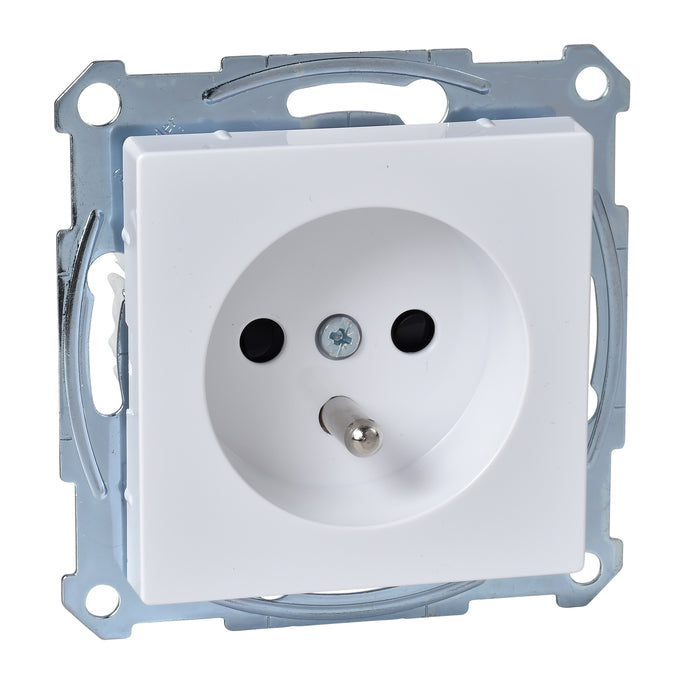 MTN2500-0325 Socket-outlet, Merten System M, 2P + E, 16A, French, screwless terminals, glossy, antibacterial, active white