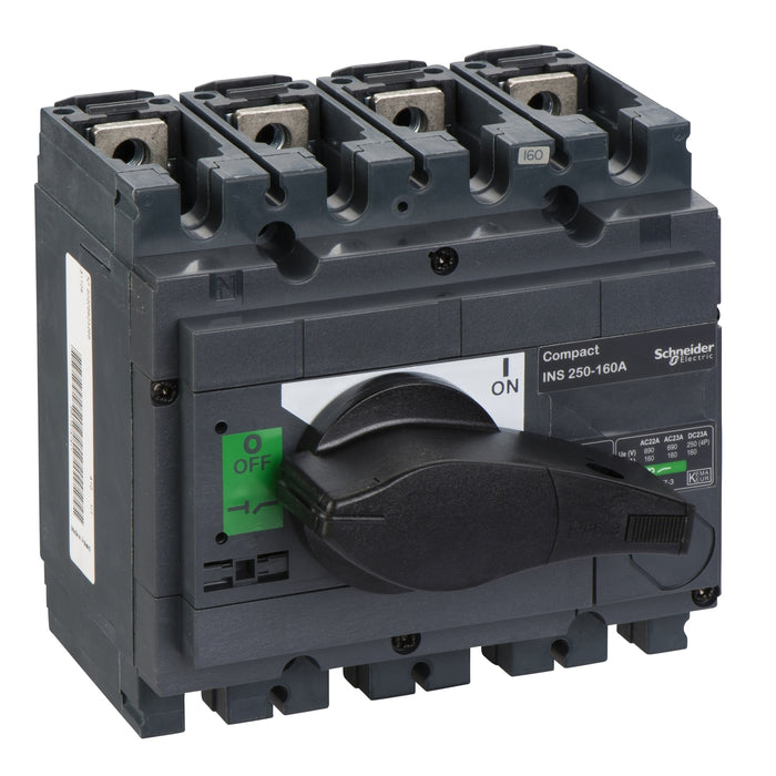 31105 interruptor-seccionador, Compact INS250-160, 200 A, versión estándar con mando giratorio negro, 4 polos