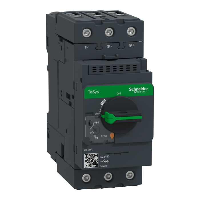 GV3P80 Motor circuit breaker, TeSys Deca, 3P, 70 to 80A, thermal magnetic, EverLink terminals