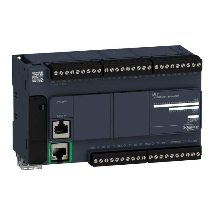 TM221CE40R logic controller, Modicon M221, 40 IO, relay, Ethernet