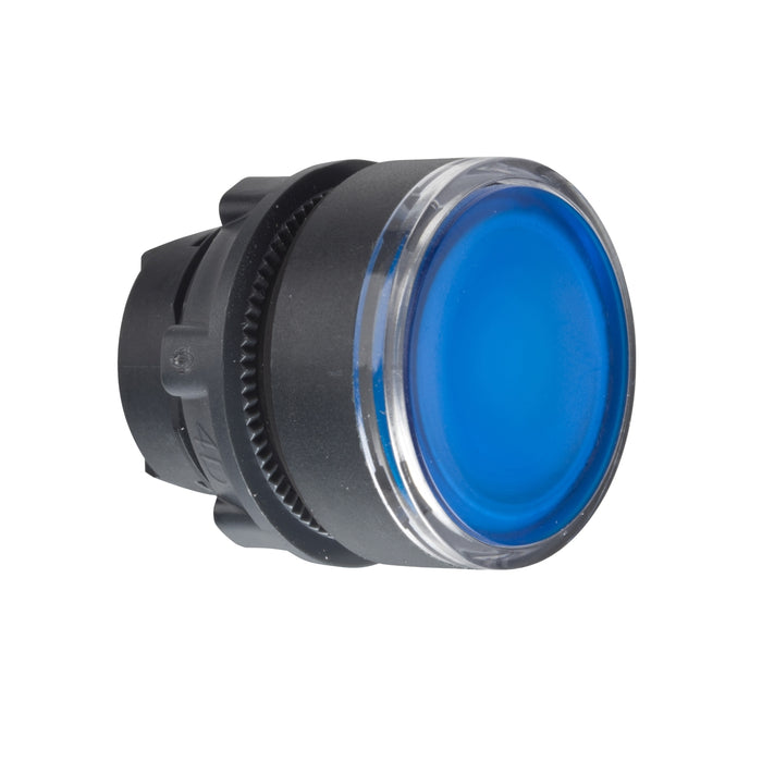 ZB5AW363 Head for illuminated push button, Harmony XB5, plastic, blue flush, 22mm, universal LED, spring return, plain lens
