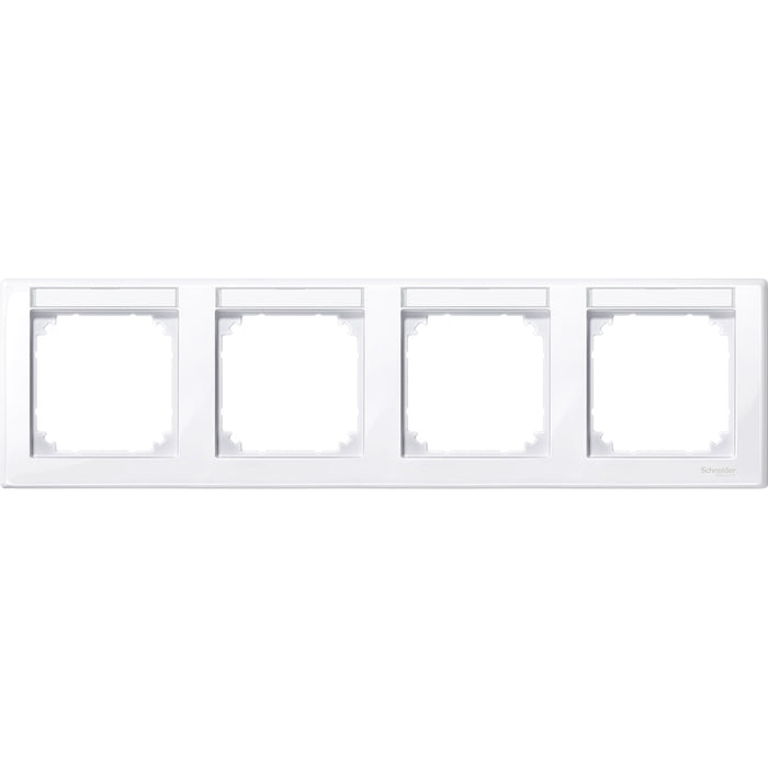 MTN471425 M-Smart frame, 4-gng w. label.bracket, horizontal installation, act. wht, glossy