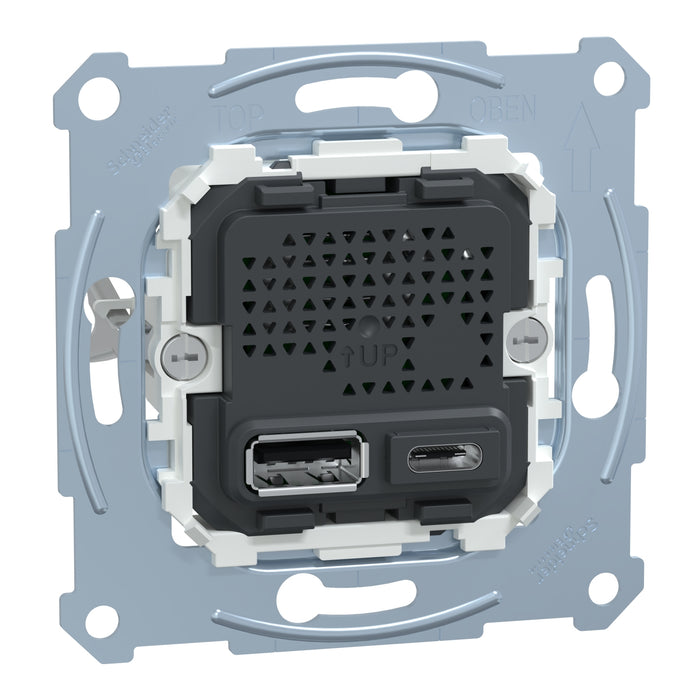 MTN4366-0110 USB charger, Merten system M, Double insert, 2.4 A 45W, type A+C