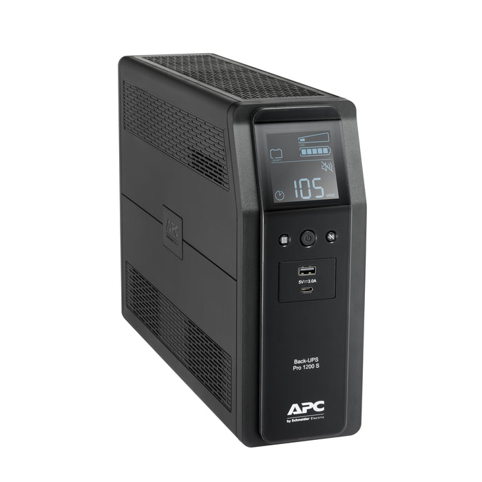 BR1200SI APC Back-UPS Pro, 1200VA/720W, Tower, 230V, 8x IEC C13 outlets, Sine Wave, AVR, USB Type A + C ports, LCD, User Replaceable Battery
