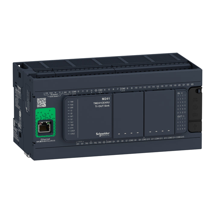 TM241CE40R logic controller, Modicon M241, 40 IO, relay, Ethernet