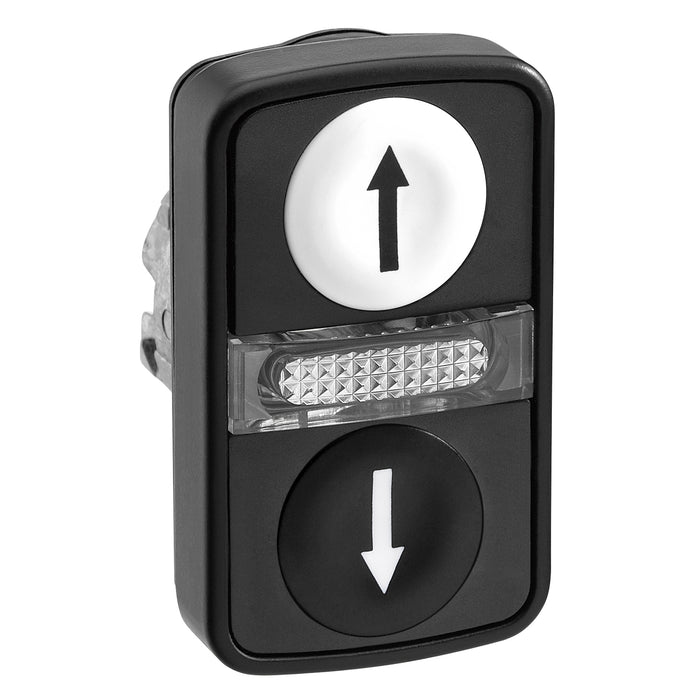 ZB4BW7A17247 Head for illuminated double headed push button, Harmony XB4, white flush/black flush pushbutton Ø22 mm with marking