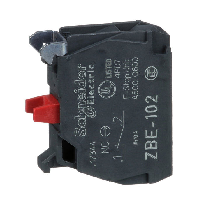 ZBE102 Single contact block, Harmony XB4, silver alloy, screw clamp terminal, 1NC