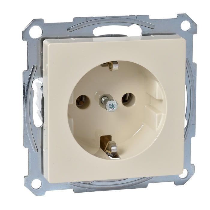 MTN2401-0344 Socket-outlet, Merten System M, mechanism with fixing frame, 2P + E, 16A, German, glossy, white