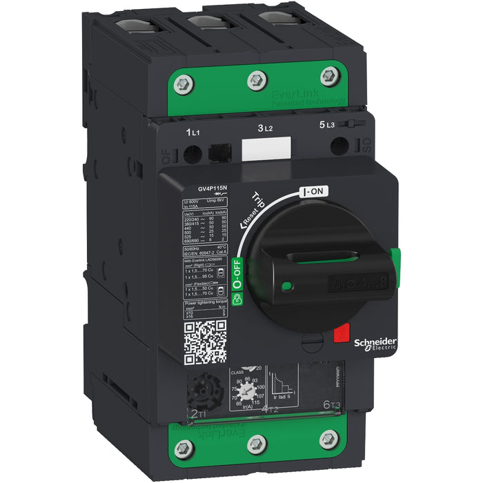 GV4P115N Motor circuit breaker, TeSys GV4, 3P, 115A, Icu 50kA, thermal magnetic, Everlink terminals