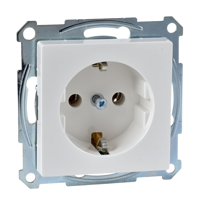 MTN2401-0319 Socket-outlet, Merten System M, mechanism with fixing frame, 2P + E, 16A, Schuko, glossy, polar white