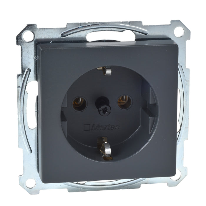 MTN2401-0414 Socket-outlet, Merten System M, mechanism with fixing frame, 2P + E, 16A, German,anthracite