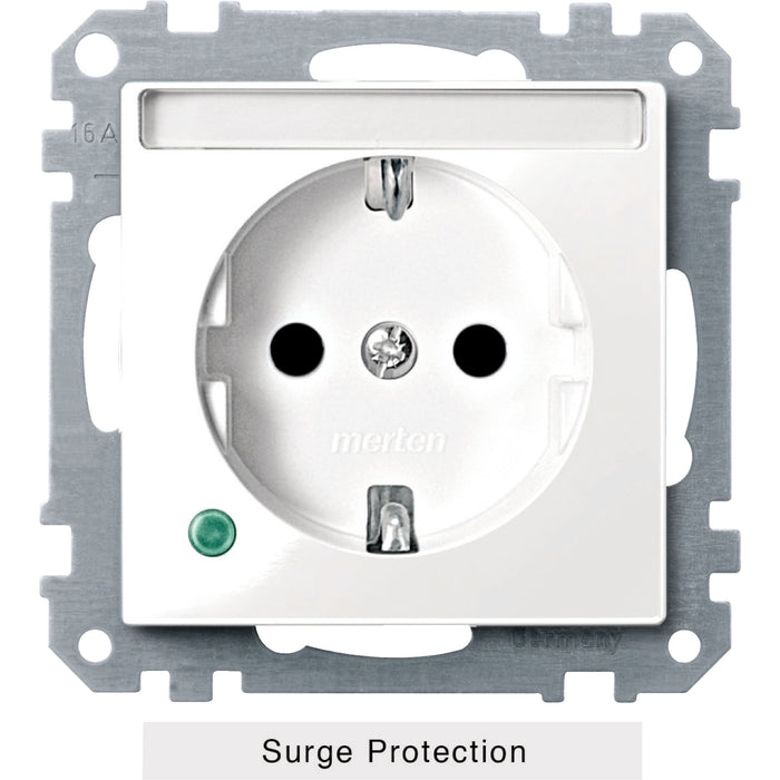 MTN266825 SCHUKO sock.-out. insrt w. surge protection & label fld, act. wht, glossy, Sys.M