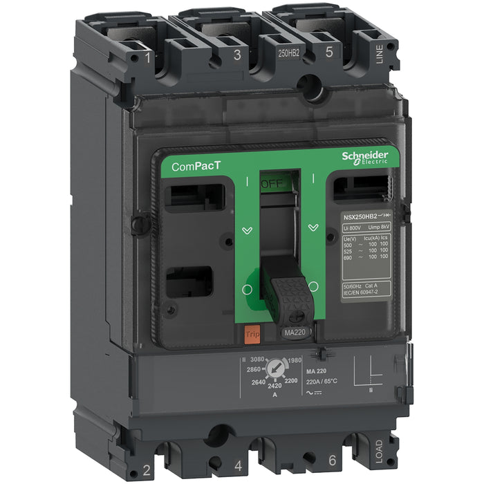 C16N3MA150 Circuit breaker, ComPacT NSX160N, 50kA/415VAC, 3 poles, MA trip unit 150A