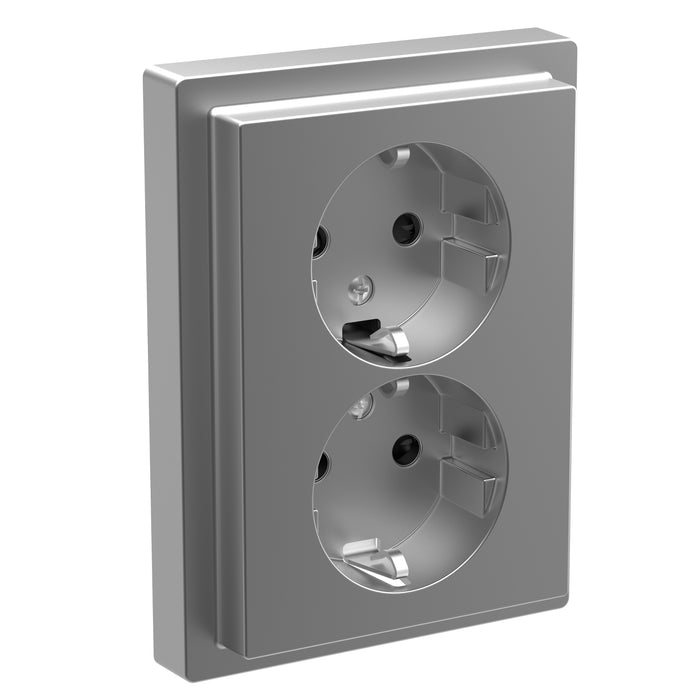 MTN2420-6536 2 Socket-outlet, Merten System Design, complete product, 2P + E, 16A, Schuko, screwless terminals stainless steel