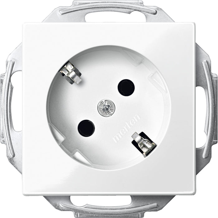 MTN2370-0319 SCHUKO socket-outlet 45°, shutter, screwl. term., polar white, glossy, System M