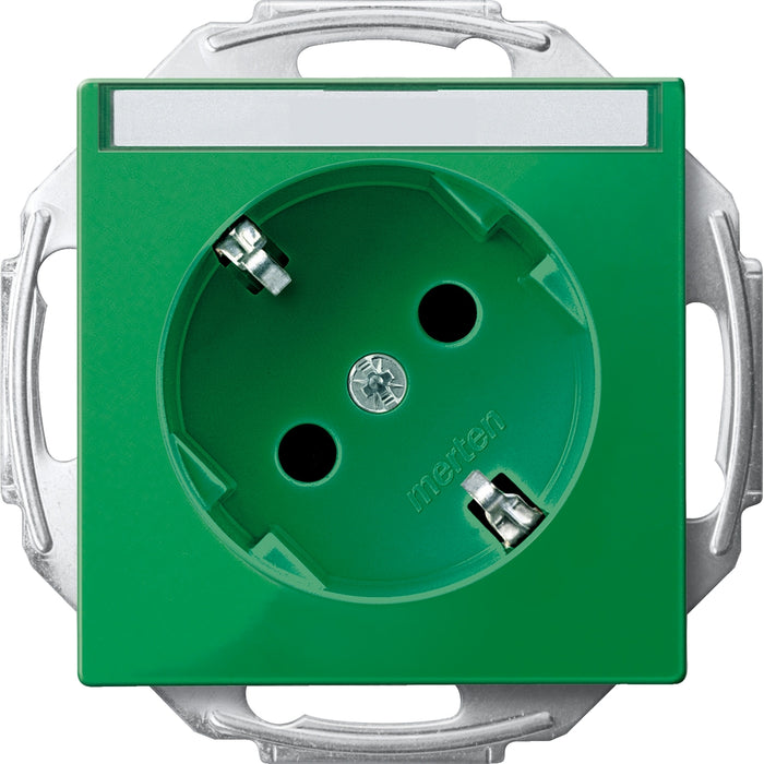 MTN2372-0304 Socket-outlet, Merten System M, mechanism with fixing frame, 2P + E, 16A, Schuko, screwless terminals green