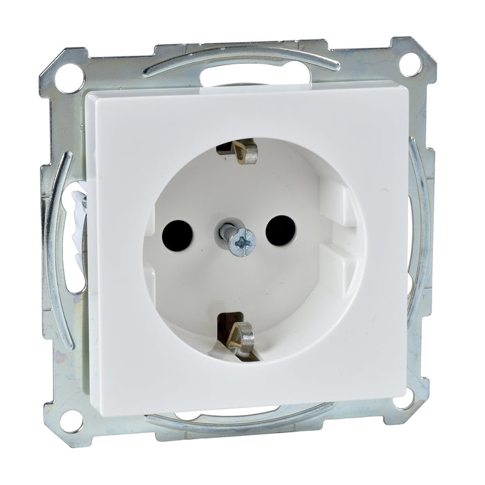 MTN2400-0319 Socket-outlet, Merten System M, mechanism with fixing frame, 2P + E, 16A, Schuko, glossy, polar white