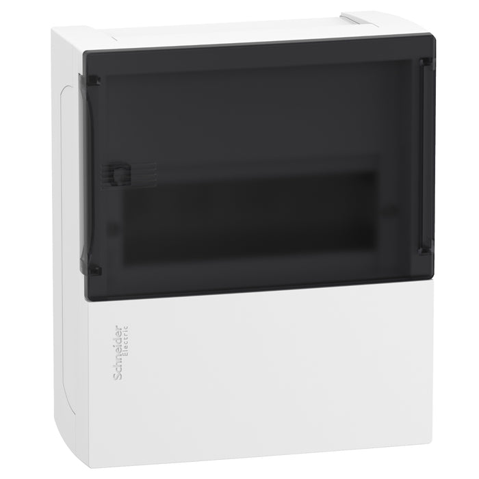 MIP12108S Enclosure, Resi9 MP, surface mounting, 1 row of 8 modules, IP40, smoked door, 1 earth + 1 neutral terminal blocks
