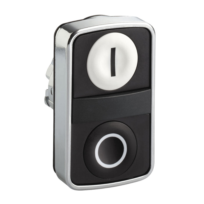 ZB4BA7121 Double-headed push button head, metal, Ø22, 1 white flush marked I + 1 black flush marked O