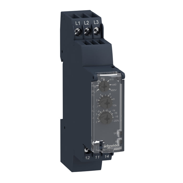 RM17TU00 Harmony, Relé de control de alimentación trifásico multifunción modular, 5 A, 1 CO, 208...480 V AC