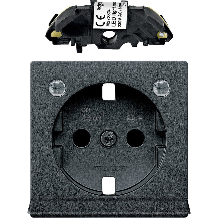 MTN2334-0414 Cen.pl. w. light outl.& LED light. mod.f. SCHUKO sock.-out., shut., anthr.,Sys.M