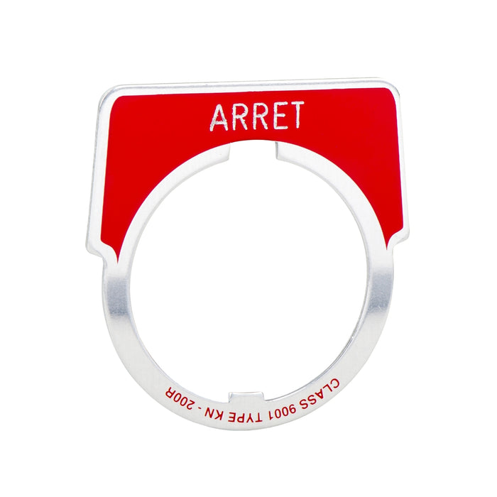 9001KN202F Legend, Harmony 9001K, Harmony 9001SK, 30mm, aluminium, red with silver letters, 40x43mm, marking ARRET