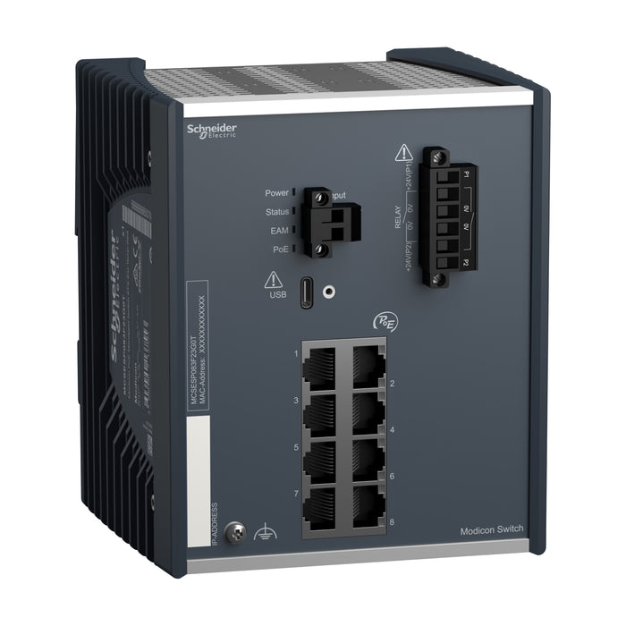 MCSESP083F23G0T Modicon PoE (Power over Ethernet) Managed Switch - 8 Gigabit ports for copper - extended temperature