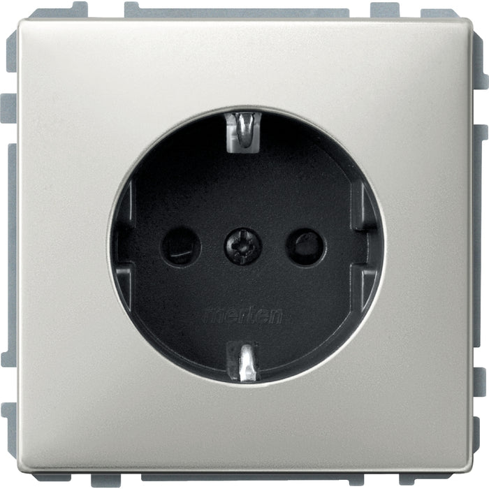 MTN277746 SCHUKO socket-outlet insert w. shutter, stainless steel, Artec/Trancent/Antique