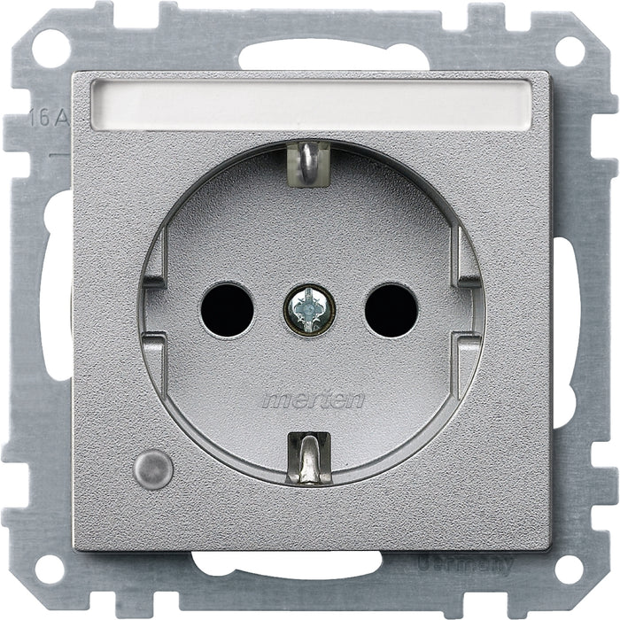 MTN240960 SCHUKO socket-outlet insert with label.field and ctrl.lamp, aluminium, System M