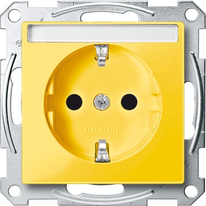 MTN2302-0307 Socket-outlet, Merten System M, mechanism with fixing frame, 2P + E, 16A, Schuko, screwless terminals yellow