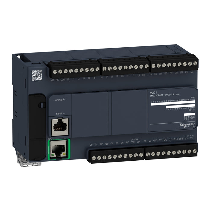 TM221CE40T logic controller, Modicon M221, 40 IO, transistor, PNP, Ethernet