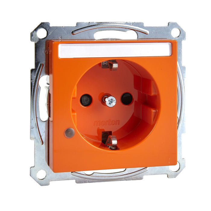 MTN2303-0302 Socket-outlet, Merten System M, mechanism with fixing frame, 2P + E, 16A, Schuko, screwless terminals orange