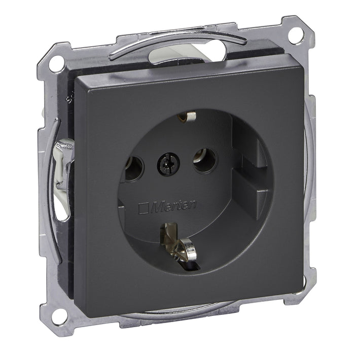 MTN2301-0414 Socket-outlet, Merten System M, mechanism with fixing frame, 2P + E, 16A, Schuko, screwless terminals anthracite