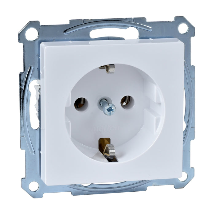 MTN2401-0325 Socket-outlet, Merten System M, mechanism with fixing frame, 2P + E, 16A, Schuko, glossy, antibacterial, active white