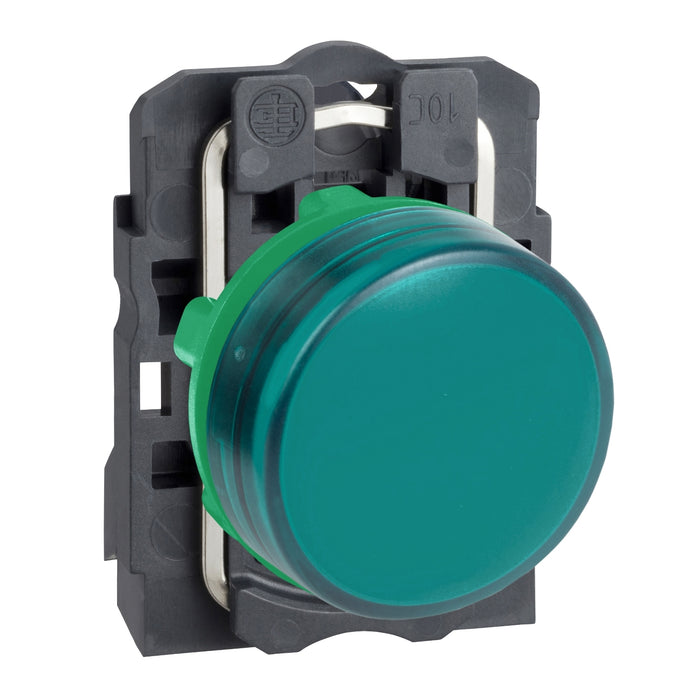 XB5AVB3 pilot light, Harmony XB5, grey plastic, green, 22mm, universal LED, plain lens, 24V AC DC