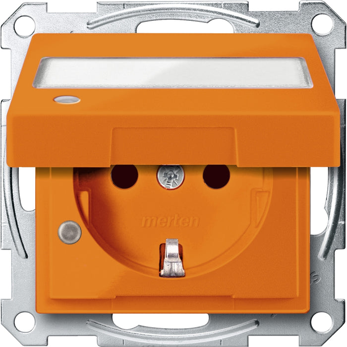 MTN2313-0302 Socket-outlet, Merten System M, mechanism with fixing frame, 2P + E, 16A, Schuko, screwless terminals orange